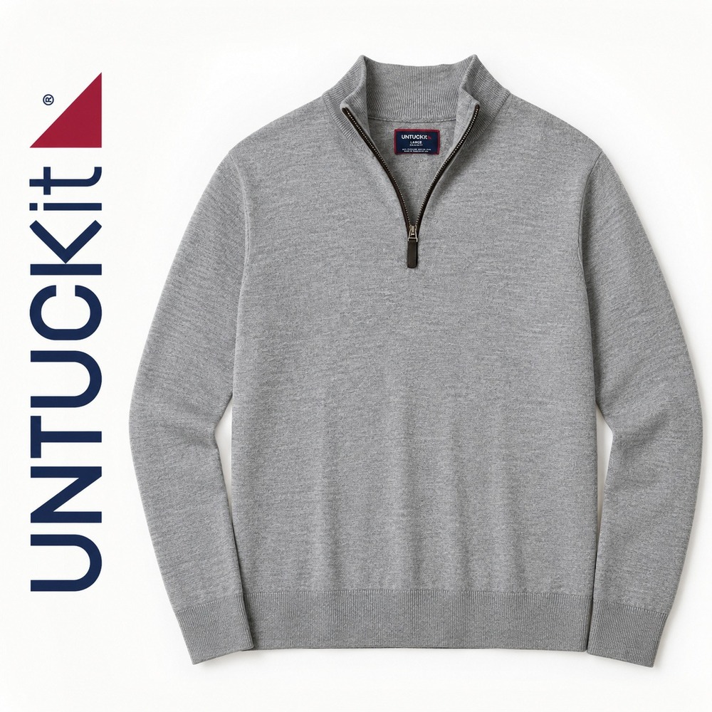 UNTUCKit Belguardo Merino Wool Quarter Zip Sweater Grey Mens Large Regular Fit